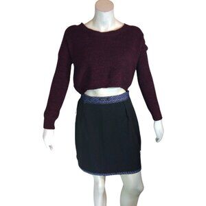 Women Burgundy/Black Crop Sweater